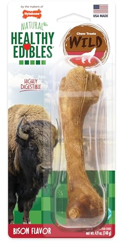 Nylabone 1 Count Healthy Edibles Large Wild Bison Dog Treat Bones, 4.9 Oz | Natural dog chew bones, made in USA, highly digestible dog chews, long lasting chews for large dogs up to 50 lbs