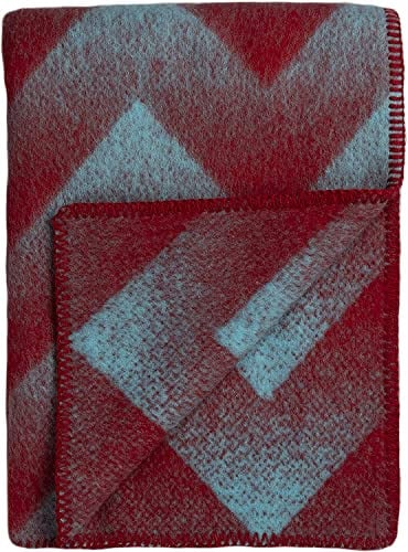 RØROS TWEED Lynild - Wolldecke aus norwegischer Lammwolle - Design von Andersson & Voll - Deckenmaße: 135 x 200 cm (1452 - Red/Blue, 135 x 200 cm)