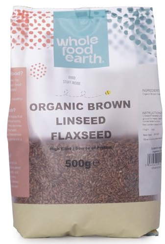 Wholefood Earth Graines de lin brunes moulues bio - 500 g - Crues - Sans OGM - Végétaliennes - Riches en fibres - Source de protéines - Certifiées bio