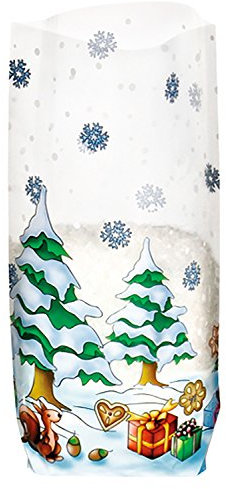 Ursus 6120000 - Geschenk Bodenbeutel, Weihnachten, 10 Stück, aus lebensmittelechter Folie, ca. 14,5 x 23,5 cm, transparent, bedruckt, ideal für kleine Überraschungen