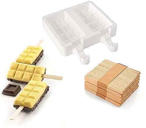 silikomart | Set de moules à glace en Silicone GEL02 CHOCOSTICK, Composition du set 2 moules en Silicone, 50 bâtonnets en bois, 1 livre de recettes, antiadhésif, Easy Ice Cream, 92 x 48 mm, h 24 mm, Volume 180 ml, Made in Italy