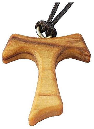 Junker Kirchenbedarf Kreuzanhänger - Tau-Kreuz Olivenholz am Band 3,3cm - Kommunion Konfirmation Anhänger