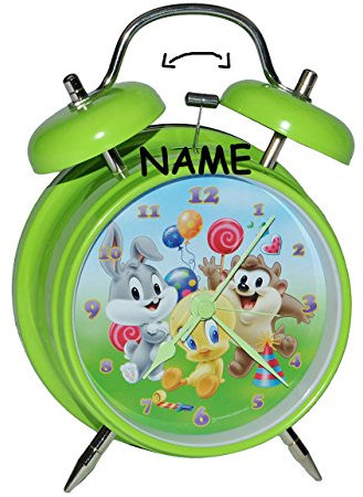 alles-meine.de GmbH Kinderwecker Baby Looney Tunes incl. Namen - für Kinder Metall großer Wecker Analog - Alarm Metallwecker - Bugs Bunny Tweety Taz Domic