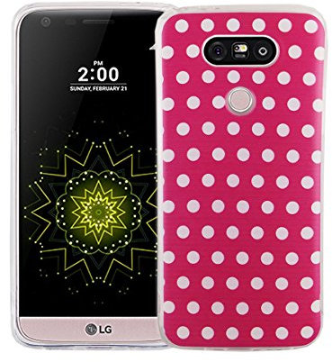 König Design Handyhülle kompatibel mit LG G5 Silikon Case Hülle Sturzsichere Back-Cover Handyhülle - Polka Dot Weiße Punkte Pink