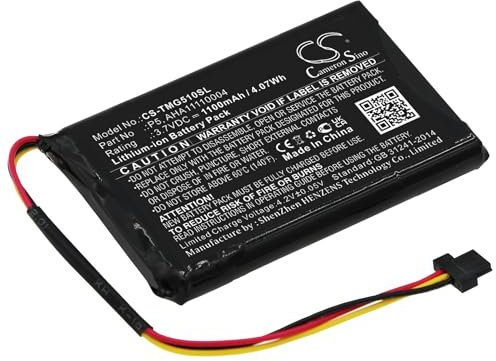 CS-TMG510SL Battery 1100mAh compatible with [TomTom] 4FA50, Go 510, Go 520, 520 WIFI, VIA 62 replaces AHA11110004, AT6, P5, P6
