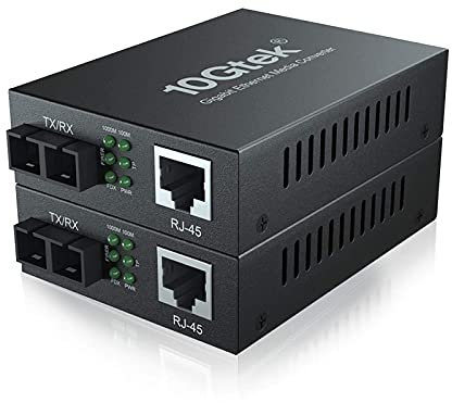 10Gtek Convertisseur de Média Gigabit Ethernet, Built-in 1Gb Monomode SC Transceiver, 10/100/1000M RJ45 à 1000Base-LX, jusqu'à 20km, European Power Adapter, 2pcs