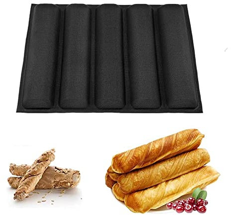 Zerodis Silicone French Bread Bakeware Tray Pan 5 Loaf Rectangular Baking Liners Mat Reusable Non-Stick Hot Dog Bread Molds