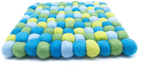 feelz Filzuntersetzer aus Filzkugeln eckig türkis blau grün 100% Filz (Wolle) Handarbeit Topfuntersetzer bunt quadratisch (15x15 cm)