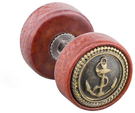 Piersando Unisex Ohrstecker Chirurgenstahl mit runder Platte aus Holz Doppel Kreis Ohrringe Fake Ohr Plug Piercing Braun mit Anker