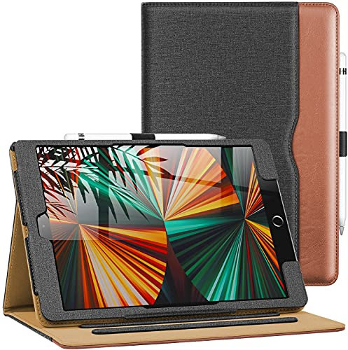 Aiwoxing Hülle für iPad 10.2 Zoll 9./8./7. Generation 2021/2020/2019 mit Stifthalter Leder Tablet hülle Apple iPad Pro 10.2 zubehör, Schwarz/Braun