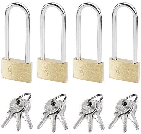 MroMax Lot de 4 cadenas en laiton avec clés identiques de 3 cm de large, finition brossée avec manille de 5 cm de long, pour tiroir, porte, armoire, entrepôt, école, salle de sport, casier, clôture,