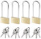MroMax Lot de 4 cadenas en laiton avec clés identiques de 3 cm de large, finition brossée avec manille de 5 cm de long, pour tiroir, porte, armoire, entrepôt, école, salle de sport, casier, clôture,
