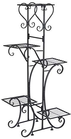 Europäischer Stil Metall Blumenpflanzentopf,Blumenregal Pflanzenregal Display-Ständer 5 Schicht Blumentopf Rack für Balkon Wohnzimmer Restaurant Hotel Büro Garten Terrasse Schwarz Einheitsgröße