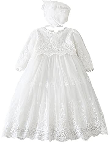 Leideur Abito Battesimo Bambina Abiti da Sposa Lunghi Bianchi Abiti da Sposa Formali per Neonati (Bianca 1,6 Mesi)