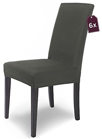 Scheffler Home Premium Stuhlhusse Mia Grau 6er Set Stretch Husse für Schwingstühle Waschbarer Microfaser Bezug mit blickdichter Struktur als stilvoller Stuhlüberzug – Öko-Tex Zertifiziert