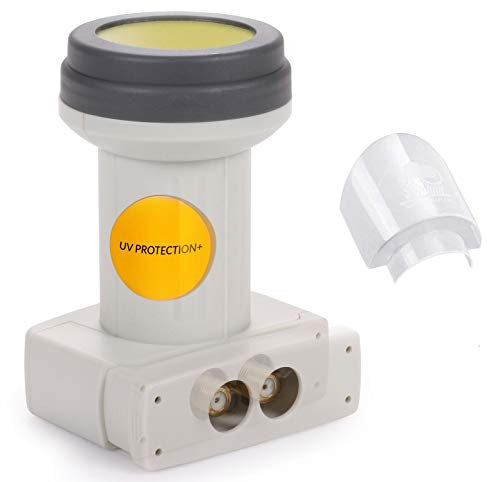 [ Test 2X SEHR GUT* ] AX Mimic Sun Protect Digital Twin LNB - 0.1dB HDTV, 4K, UHD, Full HD - extrem kälte & hitzebeständig (-35 bis 70°C) - für 2 Teilnehmer - 2Fach LNB + LNB Wetterschutz-Haube