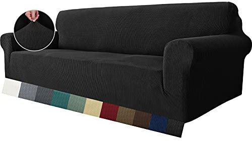 MAXIJIN Super Stretch Couch Bezug für 4-Sitzer Couch, extra große universelle Sofabezüge Jacquard Spandex Pet Dog Möbel Protector Fitted Couch Schonbezug (4 Sitzer, Schwarz)