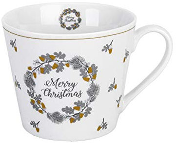 Krasilnikoff - Happy Cup - Becher, Tasse mit Henkel - Merry Christmas - Porzellan - H9 x Ø10 cm - Volumen: 400 ml - HC474