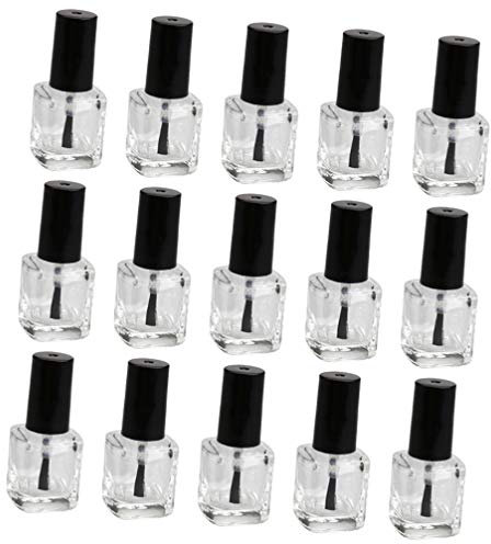 HEALLILY 15pcs 10ml Empty Nail Polish Bottles with Brush Cap Refillable Clear Glass Bottles Vials Container for Nail Art Sample Liquid Home Travel Black