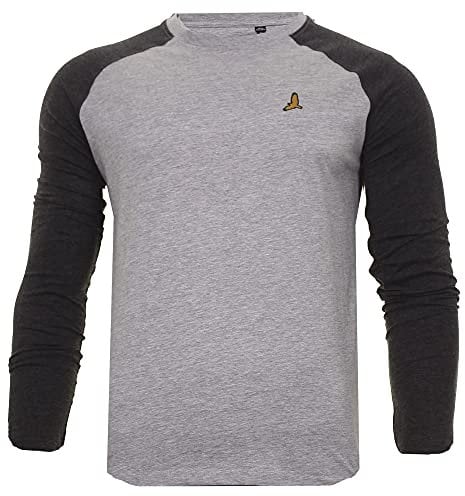 BRAVE SOUL Mens Prague Casual Tee Long Sleeve Top T-Shirt (L, Grey Marl)