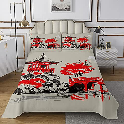Loussiesd Japanische Ukiyoe Leichte Steppdecke Daigoji Tempel Tagesdecke 170x210cm Herbstsaison Kyoto Japan Bettüberwurf Exotisches Japanisches Jahrgang Dekor Wohndecke Mit 1 Kissenbezug 2St