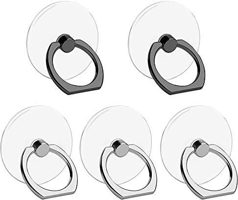 Darglino Cell Phone Ring Holder, Transparent Ring Holder 360°Rotation Finger Ring Stand, Clear Cell Phone Kickstand Compatible with Most of Phones, Tablet and Case (3Silver 2Black)