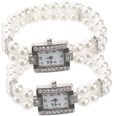 Hemobllo Damenuhren - 2 Stück Damen Perlenuhren Quarzuhren -Armbanduhr mit Imitiertem Bling-Perlenarmband Armbanduhr Mädchen