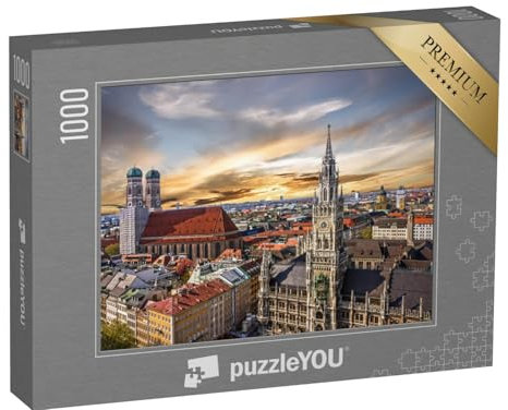 puzzleYOU: Puzzle 1000 Teile „Sonnenuntergang über München, Deutschland“ – aus der Puzzle-Kollektion Bayern, München, Deutsche Städte