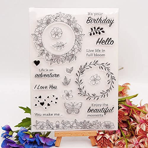 Blumenkranz aus Spitze, transparente Stempel, Silikon-Stempelkarten mit Gefühlen, Girlande, Grußwörter, Muster, Dekoration und DIY-Scrapbooking-Album, DIY-Bastelarbeiten