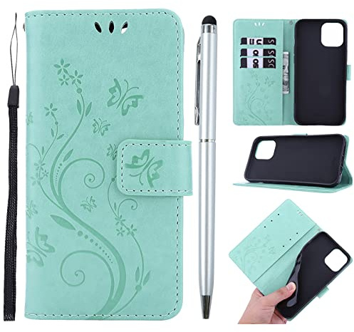 MOTIKO Phone Case iPhone 13 pro max, Premium PU Leather Flip Embossed Butterfly Case Shockproof Slim Protective Bumper Wallet Case 13 pro max Kickstand Card Holder Lanyard & One Touch Pen