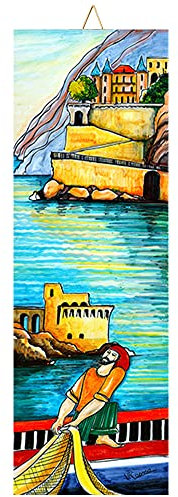 Napolamp Mattonella in Ceramica cm. 10x30 con Stampa di Uno Paesaggio della costiera amalfitana, Paesaggio Costiera 1, piastrella Ornamentale da Appendere.