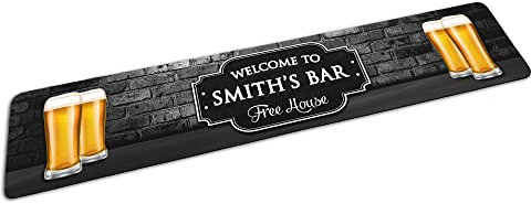 Personalised Any Name Bar Free House Rubber Bar Runner/Bar Mat - Small, White