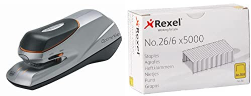 Rapid Optima Grip Agrafeuse électrique, 20 feuilles, 2102349 & Pack de 5000 Agrafes No 26/6 X5000 - Capacité 20 feuilles (L'emballage peut varier)