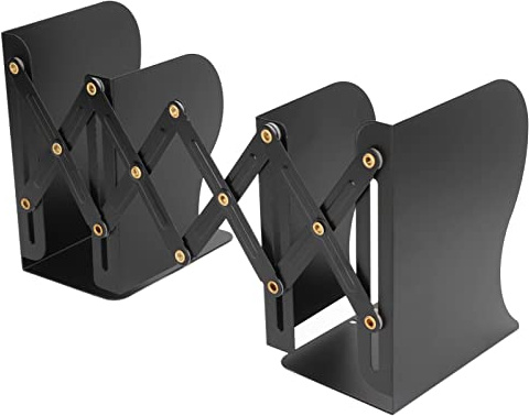 Buchstützen, Einziehbar, Einfach, Schwarz, Kleine, Abgerundete Kanten, 2 Trennwände, Edelstahl, Schlankes Design, Buchstütze, Büroorganisation
