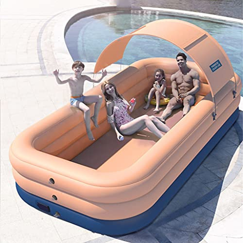 Aufblasbares Planschbecken Automatischer aufblasbarer Swimmingpool mit Überdachung, aufblasbarer Pool in voller Größe mit Sonnenschirm für Kinder Erwachsene Einfaches Set Swimmingpool Family Water Par