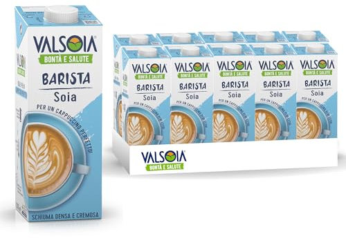 Valsoia - Bevanda Soia Barista, boîte de 10 Tetra Brik de 1000 ml, 100% végétal, sans lactose, idéal pour les végétaliens, les végétariens et les cœliaques, parfait pour le cappuccino