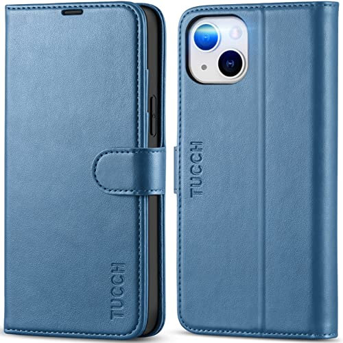 TUCCH Wallet Case for iPhone 14 Plus (6.7) 2022 5G, Magnetic PU Leather Stand Folio Flip Cover with [RFID Blocking][Card Slot][Kickstand][Shockproof TPU] Compatible with iPhone 14 Plus, Lake Blue