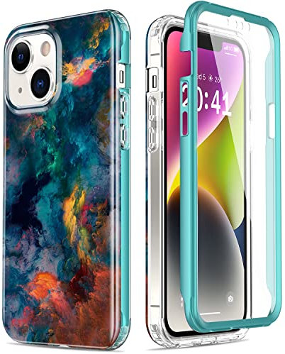 Esdot for iPhone 14 Protective Phone Case Colorful Painting | with Built-in Screen Protector, Military Grade, Rugged Cover, with Fashionable Designs, for Women Girls, 6.1