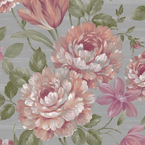 Fayre Floral Wallpaper Pink/Grey Muriva 194301