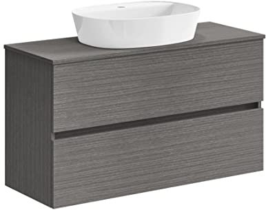 Baikal Mueble de Baño Onyx, 2 cajones, suspendido en Pared, con Lavabo cerámico. Mueble Montado, Melamina 16,Mueble F39 + Top + Lavabo 100 cm Ceniza