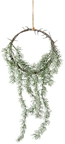 Künstlicher Zedern-Traumfänger, Zedernzweig, Tannenzweig, Türkranz, Kranz, Hänger mit Kordel, Winterdeko, Weihnachtsdekoration. ca. 60 cm, beschneit