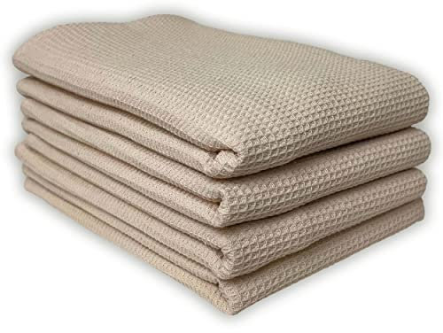 Menola Abtrockentücher Waffelpique 4 Stück Vintage 100% Baumwolle ca. 40 cm x 60 Beige/Rosé