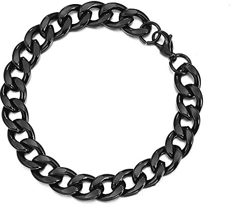 Cadoline Schwarzes 5 mm 7 Zoll (18 cm) kubanisches Panzerkettenarmband aus 316L-Edelstahl für Herren