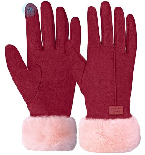 lifwimner Winterhandschuhe Damen Warm Touchscreen Winddicht mit Fleece Gefütterte Winter Handschuhe für Kaltes Wetter (Rot)