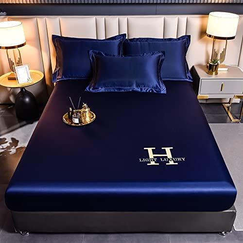JIANINGHOME Seide Bettlaken 180x200,Sommer Seidenmatte Spannbetttücher All-Inclusive rutschfeste Kissenbezug Matratzenschutz Tagesdecke Bettdecke