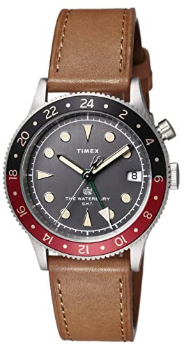 TIMEX Waterbury Herren-Armbanduhr, schwarzes Zifferblatt, Edelstahl, automatisch, 39 mm, traditionelles GMT, Schwarz, Traditionell