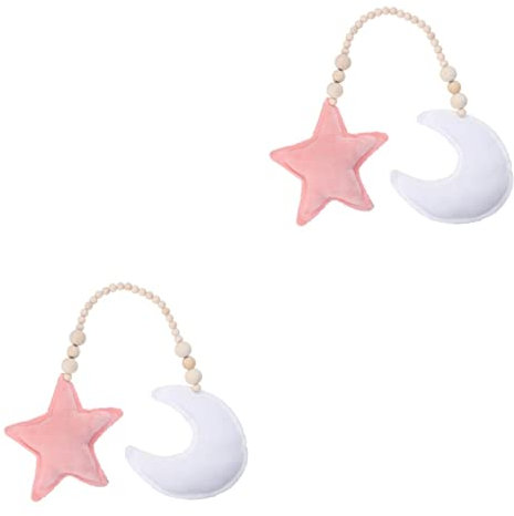 Beavorty Wanddekoration Woodsy Decor Kinderzimmerdeko Stern Mond Babymobile Wandbehang Deko Decke Mobile Ornament Mondstern Hängeornament Krippe Hängeornament Handy Anhänger 2St
