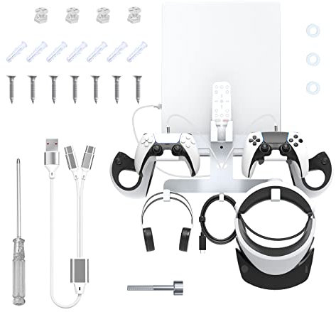 Wandhalterungs-Set Aufbewahrungsständer kompatibel für PS5 VR2 Gaming-Zubehör, Videospiel-Aufbewahrungs-Organizer für Headset, Controller, Fernbedienung und Kabel mit Schraubendreher und Schrauben