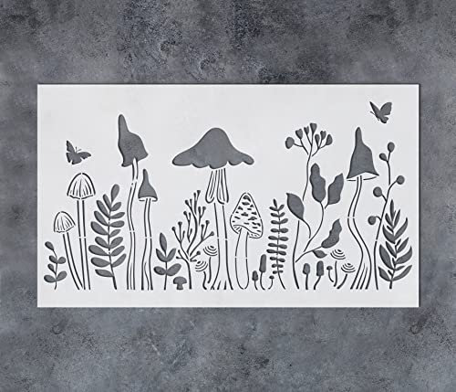 GSS Designs Blumenpilz-Schablonen zum Malen auf Wänden, Holz, Möbel, Leinwand, Papier, Stoff, 40,6 x 61 cm, große Wildblumen-Wandschablonen für Kinderzimmer, Dekoration, Wald, Schablonen für Zimmer