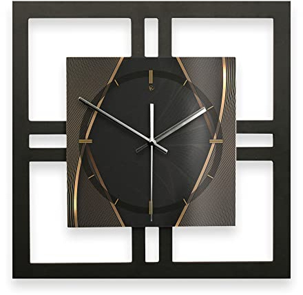 Kreative Feder Designer-WANDUHR Black & Gold in modernem Metallic-Look ohne Tickgeräusche (Black & Gold, leises Funkuhrwerk)